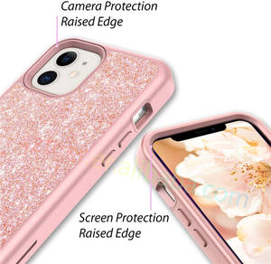 Vente en gros de trois couches de paillettes Bling mignon <span class=keywords><strong>coque</strong></span> de téléphone TPU souple et couverture de PC dur pour Iphone 11 12 13 14 pro max XR XsMax 8 Plus - Product Image 5