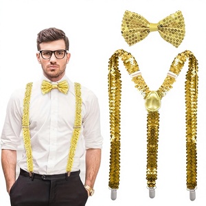 Accessoires pour fête disco des années 1970, nœud en dentelle dorée et bretelles, ensemble de vêtements pour hommes, matière polyester, multicolore LP331 - Product Image 1