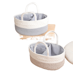 100% tali katun popok bayi ransel pembibitan Tote tempat penyimpanan portabel anyaman untuk mengubah meja - Product Image 2