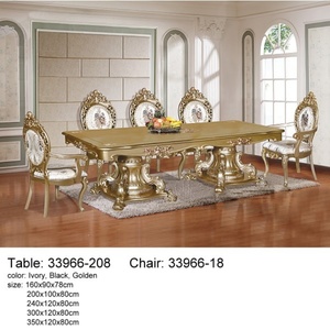 Juego de mesa de comedor de madera de estilo europeo clásico con marco blanco antiguo para decoración del hogar, hoteles y salones de banquetes. - Product Image 1