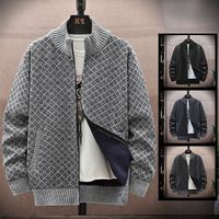 Blouson Bomber Homme Personnalisé Automne Hiver, Col Montant en Toile, Logo Frontal, Cardigan Épais en Maille pour Homme