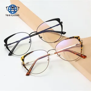 Teenyoun 2024女性金属框防蓝光眼镜紫色金色黑色金属猫眼框眼镜
