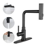 Robinet de cuisine moderne en acier inoxydable à poignée unique avec douchette extractible, bec rotatif à 360°, finition nickel brossé, à poser sur comptoir