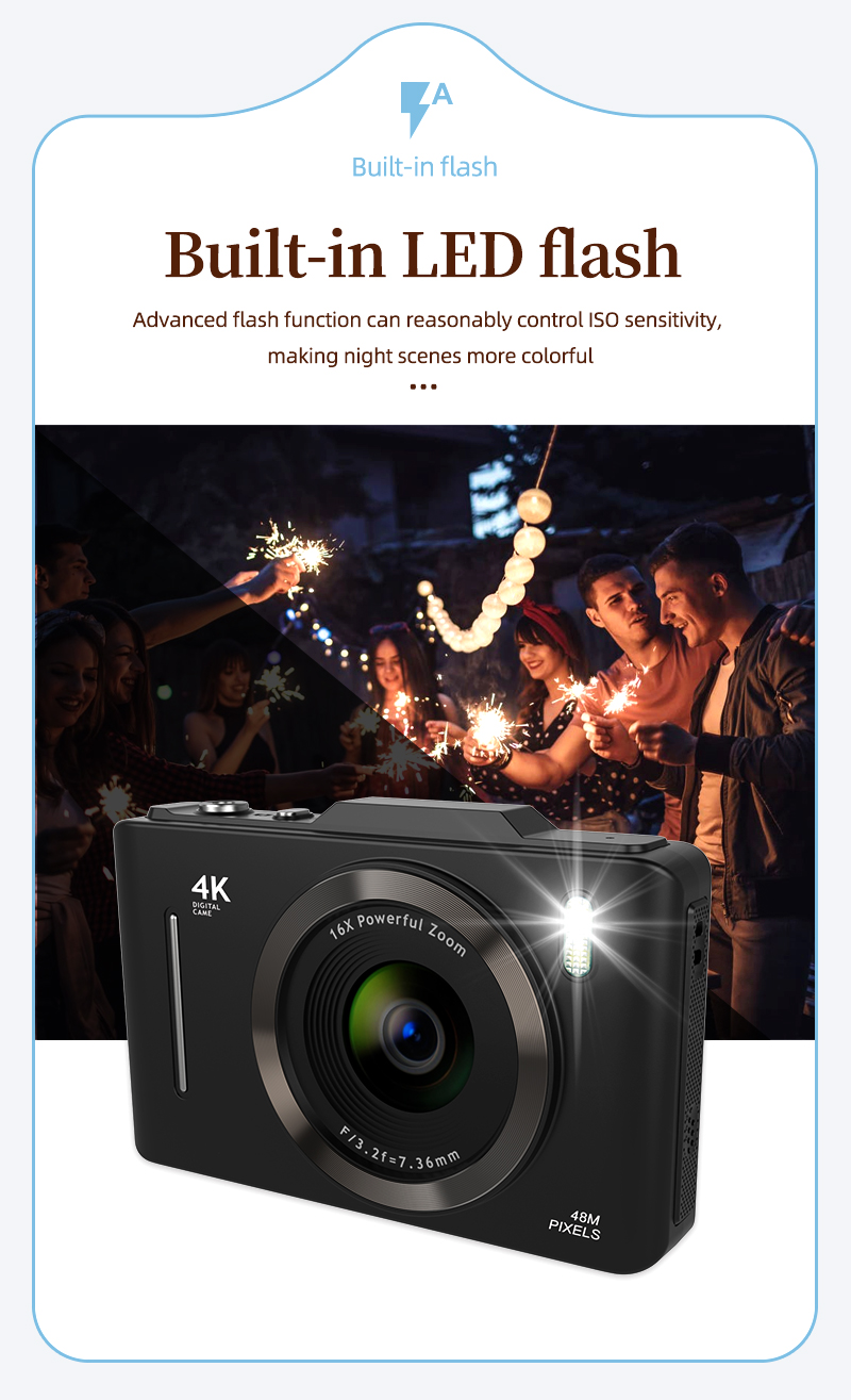 New H16 Mini Digital Camera 48MP 4K with 16X Zoom, 2.8 Inch
