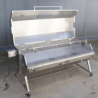 Barbecue moderne robuste en acier inoxydable résistant à la rouille, combiné gaz et charbon de bois, avec rôtissoire automatique 15W, finition brossée