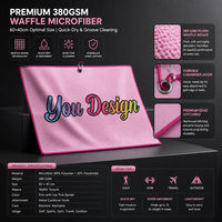 Serviette de golf en microfibre gaufrée 380 GSM avec logo personnalisé et clip, 60x40cm, séchage rapide, imprimée, pour nettoyage de clubs de golf, vente en gros