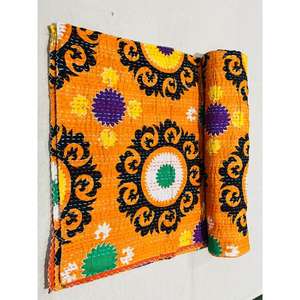 Hand Block Printed Kantha <b>Quilt</b> Cotton Bedspread Made For Elegant Bedroom Decor And Relaxed Everyday Living - Product Image 3