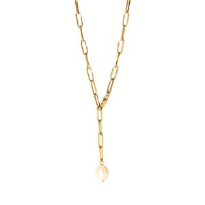 สร้อยคอไข่มุกแบบหนีบกระดาษทำจากสเตนเลสใหม่สร้อยคอแฟชั่นดีไซน์เฉพาะกลุ่มทำจากไข่มุกน้ำจืดรูปตัว Y - Product Image 6