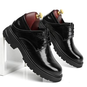 Zapatos de vestir de cuero para hombre, formales de negocios, sin cordones, transpirables, con punta redonda, suela gruesa, cómodos, antideslizantes, calzado de oficina - Product Image 2