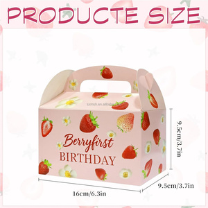 10 boîtes cadeaux en papier motif fraise avec poignées <span class=keywords><strong>pour</strong></span> anniversaire, baby shower, enterrement <span class=keywords><strong>de</strong></span> vie <span class=keywords><strong>de</strong></span> jeune fille - Product Image 2