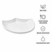 Assiette en mélamine blanche en forme de pétale irrégulier, plat de service créatif à bord incurvé pour hôtel, restaurant, banquet