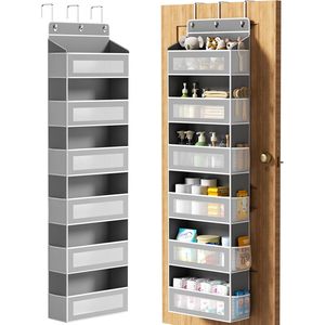 Over The Door Organizer 6 Tier Grey <b>Hanging</b> <b>Storage</b> With 17 Pockets For Closet Bathroom Bedroom Use - Product Image 1