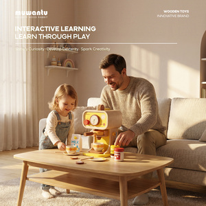 Machine à café en bois pour enfants Muwantu, <span class=keywords><strong>jouet</strong></span> de simulation, ensemble d'accessoires de <span class=keywords><strong>cuisine</strong></span> pour tout-petits, certifié EN71, commandes simulées - Product Image 4