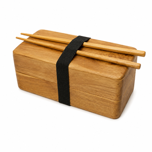 Boîte à lunch en bois de teck empilable, boîte à bento traditionnelle à étages avec compartiments séparés, durable - Product Image 1