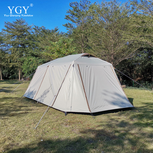 Tente familiale <span class=keywords><strong>YGY</strong></span> pour le camping en plein air, deux chambres, type villa, 13'x9', double couche, trois saisons, type étendu, tissu Oxford noir/argent - Product Image 4