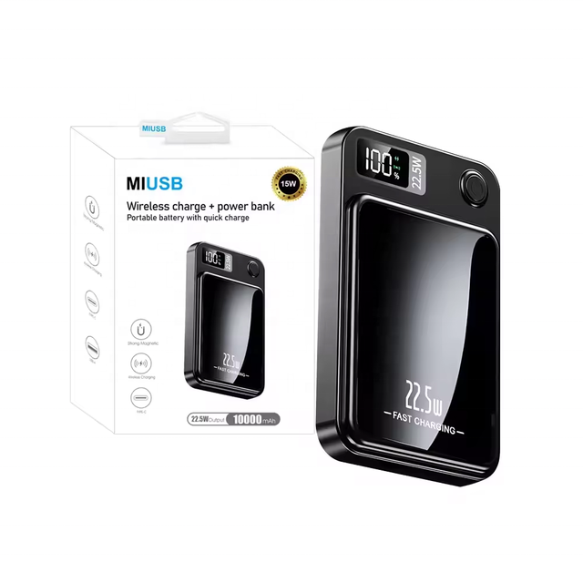 High Capacity Magnetic Phone Power Bank Slim Custom Logo 5000mah 10000mah Wireless Charging LED 20w 5w Plug Included