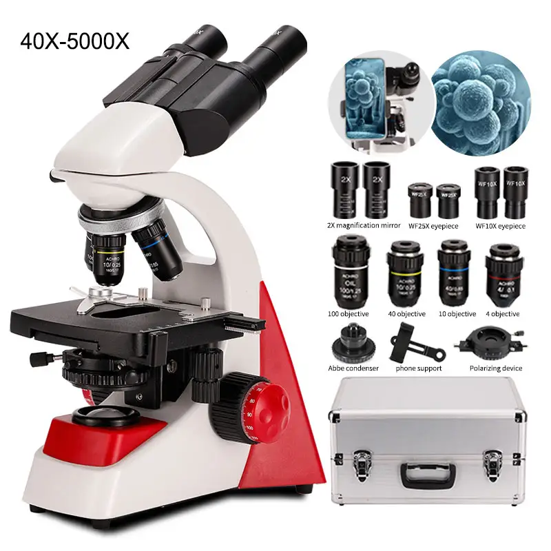 Patoloji için 5000X taşınabilir tıbbi laboratuvar mikroskobu optik dürbün biyolojik mikroskop