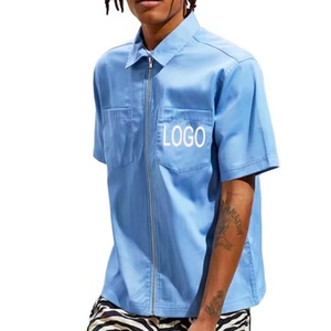 Chemises de travail pour hommes à manches courtes, col rabattu, avec poche, décontractées, à fermeture éclair, personnalisées OEM, de haute qualité et tendance - Product Image 1
