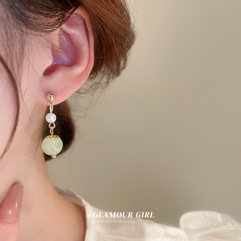 Boucles D'oreilles En Argent 925 Avec Jade Naturel - Neuf Sans Emballage
