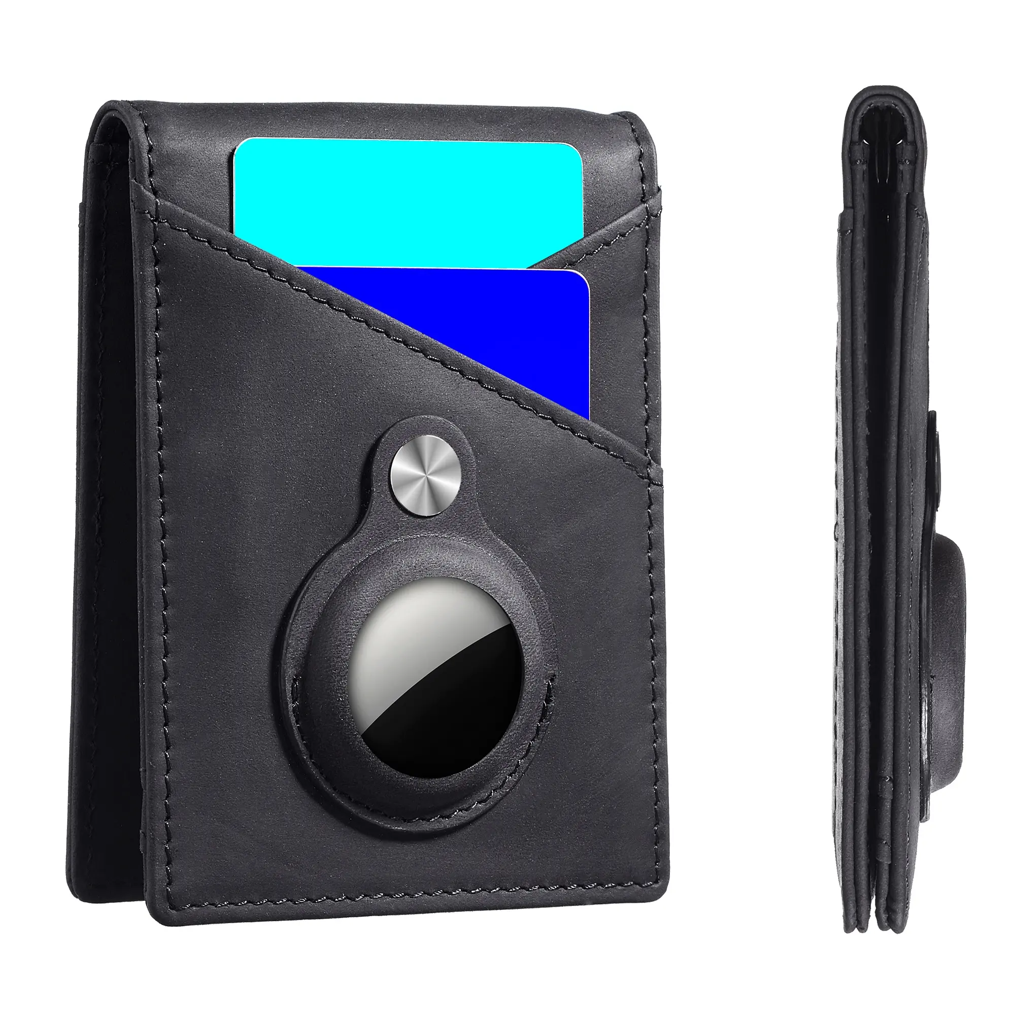 Anti-theft Airtag Money Clips Wallet Design Rfid Blocking Real Leather Men Bifold Wallet Money Clip With Air Tag Pocket