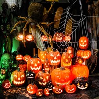 Juego de Faroles de Calabaza de Plástico con Luces LED para Halloween, Decoraciones de Araña para Interiores y Exteriores, para Fiestas, Hogar y Jardín, OEM