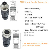 Connecteur M12 Profinet IP67 étanche 4P mâle-femelle à 180 degrés avec contacts en cuivre pour connexions de câbles