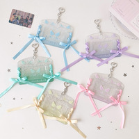 Porte-cartes photo horizontal transparent de 3 pouces, pendentif carte aile d'ange Kawaii avec nœud en ruban DIY, breloque de sac pour Kpop et carte d'identité étudiante