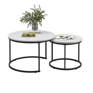 Modern <strong>Coffee</strong> <strong>Table</strong> Set 2 27.6inch <strong>Wood</strong> Marble Pattern Top Sturdy <strong>Metal</strong> Frame End/Side <strong>Tables</strong> Living Room Bedroom Balcony Home - Product Image 4