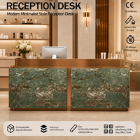 Bureau d'accueil complet de style moderne en bois translucide vert, écologique, pour hall d'hôtel, salon, salle de sport, café, boutique, personnalisable