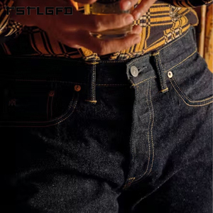 Cut And Sew Slim Fit Selvedge <b>Jeans</b> Deep Indigo Raw Japanese Denim Gold <b>Chain</b> Stitch Unwashed Heritage Premium <b>Jeans</b> - Product Image 6
