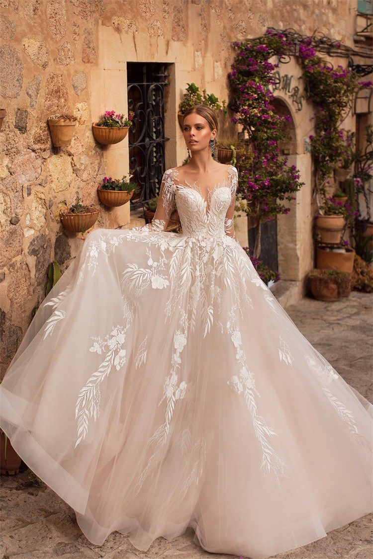 New Long Sleeve Lace Applique Puffy Wedding Dress off Shoulder a Line  Trailing Slim Bridal Gown| Alibaba.com