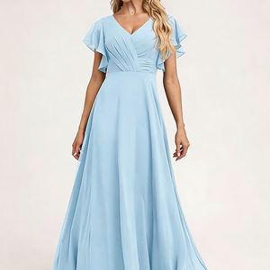 <span class=keywords><strong>Vestidos</strong></span> <span class=keywords><strong>de</strong></span> Dama <span class=keywords><strong>de</strong></span> Honor Personalizados Modernos y Tradicionales con Cuello <span class=keywords><strong>en</strong></span> V, Plisados, Elegantes, <span class=keywords><strong>de</strong></span> Chifón, Largos, para Boda - Product Image 4