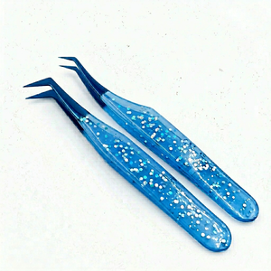 Juego de Pinzas para Pestañas con Punta Dorada y Brillo Azul, Acero Inoxidable, Herramientas Profesionales para Extensión de Pestañas de Volumen, Venta al Por Mayor - Product Image 1