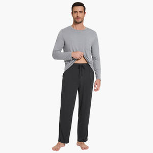 Conjunto de Pijamas Casuales de Color Sólido para Hombre, 2 Piezas, Camiseta de Manga Larga y Pantalones Sólidos, Conjunto de Pijamas de Bambú Personalizado para Hombre - Product Image 1
