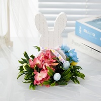 Décoration de Pâques : Lapin en bois avec fleur artificielle, centre de table floral printanier pour la maison, les fêtes et les décorations de vacances