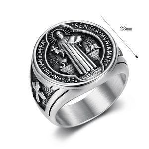 2025 Venta caliente anillo de acero inoxidable para Hombres Nuevo estilo Hip Hop marca Saint Benedict Exorcist joyería de moda chapada en oro - Product Image 2
