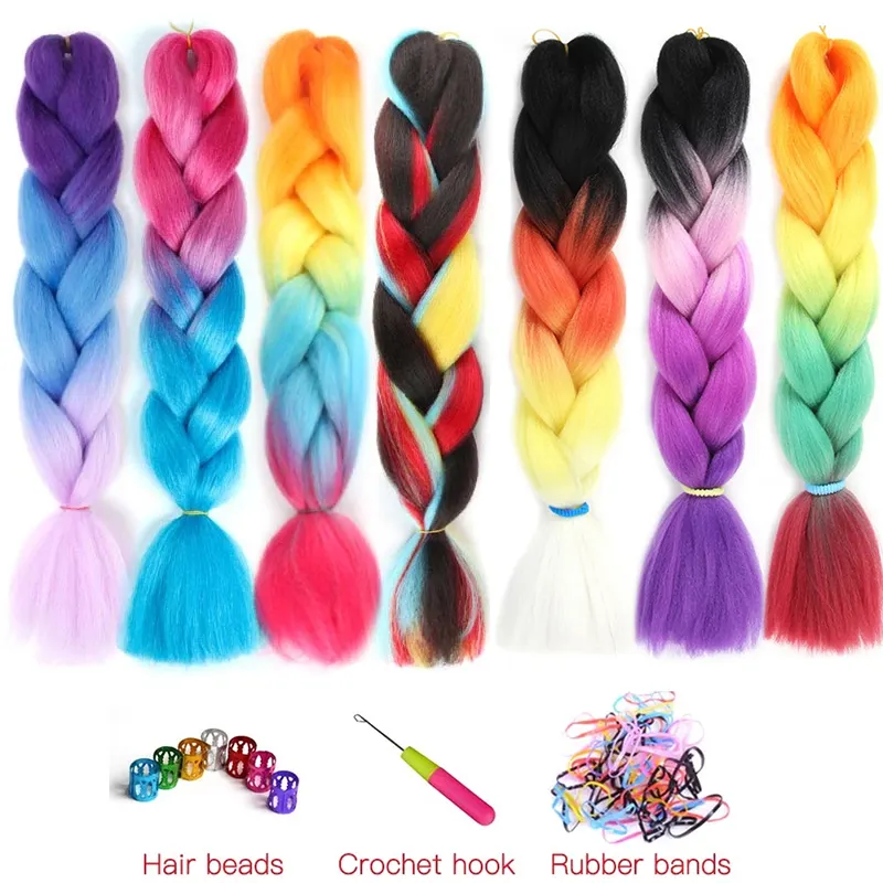 Wholesale 24inch 48inch Xpression Braiding Hair Synthetic Jumbo Braids Pre Stretched Xpression Braiding Hair Expression