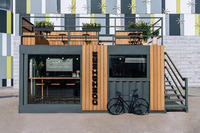 Restaurant Conteneur Préfabriqué Esthétique à Double Étage, Café Minimaliste à 2 Niveaux avec Terrasse et Vitrine en Verre, Kiosque de Repas Extérieur