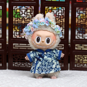 Vêtements pour poupée Labubu, ajustement universel pour les générations 1 et 3, accessoires en vinyle et peluche, tenue de style chinois avec chapeau floral - Product Image 5
