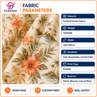 Tela de Algodón Estampada Personalizada para Camisas, 120GSM, Algodón Ligero Tejido para Camisas de Resort, Blusas, Suministro al por Mayor para Fábricas de Ropa