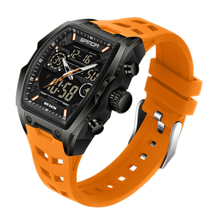 SANDA 6235 Tonneau Dial Digital Watch for Men Sport Watch Man Silicone Multifunctional Waterproof Male <strong>LED</strong> <strong>Clock</strong> - Product Image 4