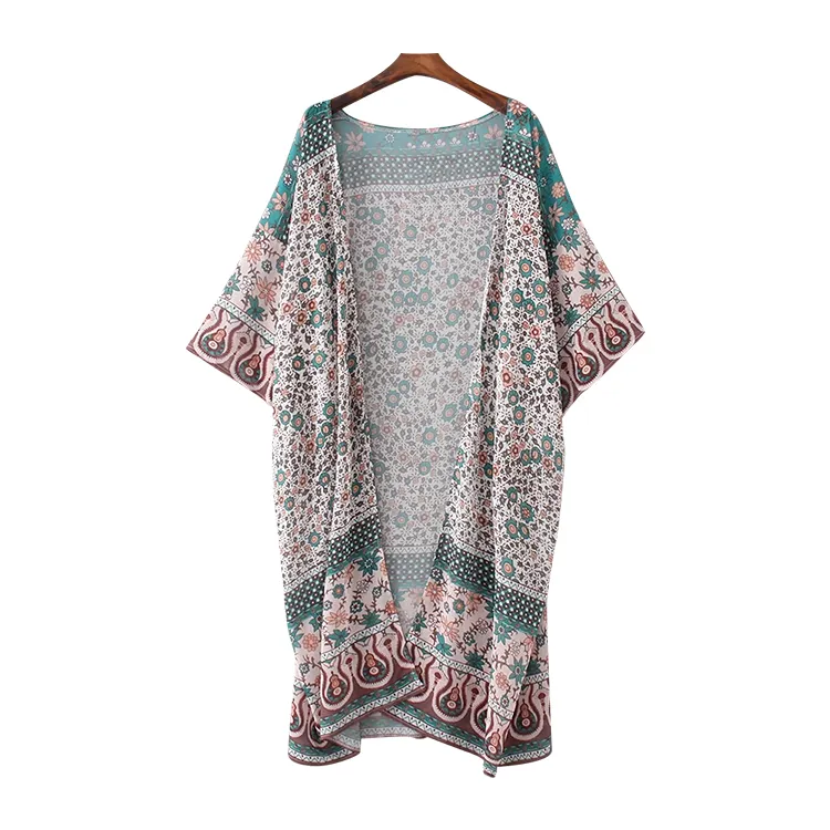 Anpassbare übergroße Blumen Halbarm Frauen Vintage Bohemian Kimono