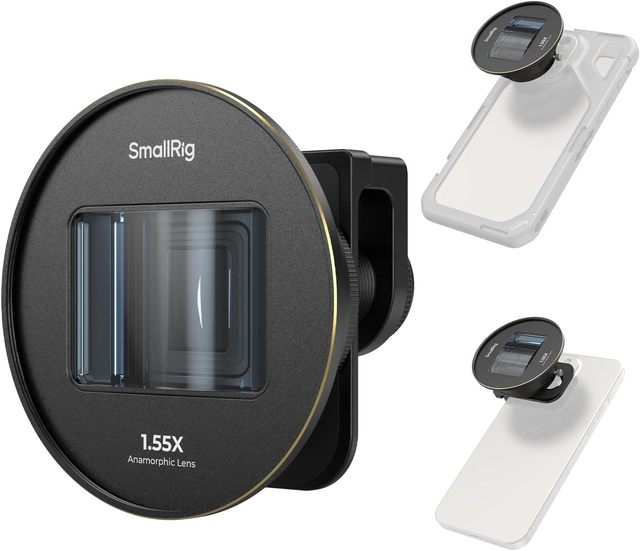 SmallRig 1.55XT Anamorphic Lens for Phone,Cinematic Blue Flare Lens for T-mount Phone Cage, Anamorphic Lens with Lens Clip-3578B