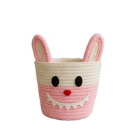 Panier de rangement de Pâques en corde de coton, style euro-américain, motif petit lapin pratique, avec poignée, organisateur de bureau, style dessin animé
