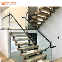 Realgres moderne haut de gamme intérieur double stringer acier bois u forme flotteur escalier design avec rail en verre
