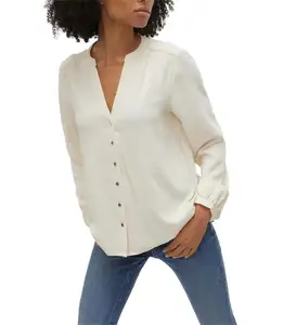 Women's Casual Long Sleeve Polyester Blouse Elegant Woven Top with Ruffled Collar and Feathers ODM Available