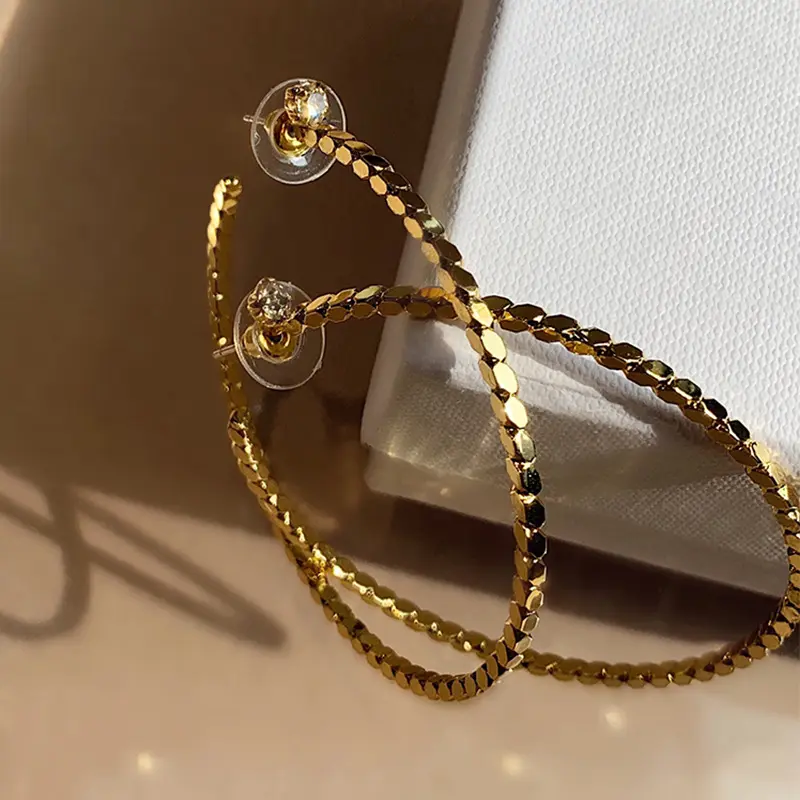 HOVANCI 2020 Fashion S925 Sterling Post Designer Statement Gold Plated Rhinestone C Big Hoop Earring Women Ladies Jewelry