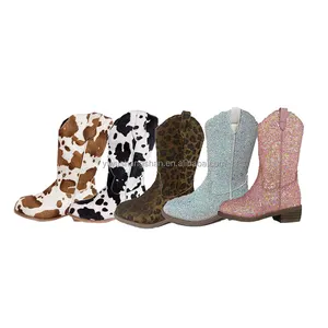 Nuovi stivali Midi con cerniera moda per bambini scarpe da Cowgirl glitterate stivali da bambina in ecopelle scintillante stivali da Cowboy per bambini