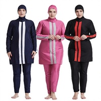 Burkinis rayés personnalisés pour femmes grandes tailles, ensemble 2 pièces, couvrance intégrale, hijab modeste, maillot de bain islamique, pantalon avec logo frontal, anti-UV