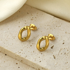 Geometric Stud Earrings Gold Stainless Steel Irregular Shape Fashion Jewelry Accessories - Product Image 1